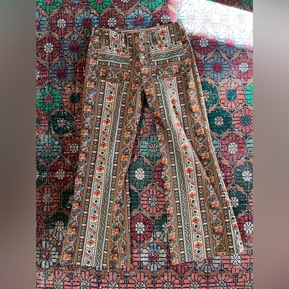 vintage 60s/70s handmade tapestry pants sailor pocket - Picture 2 of 4